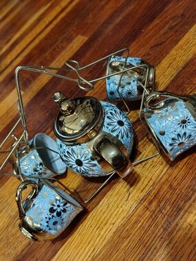 Vintage Elegant Blue Floral Tea Set with Gold Accents - Antique
